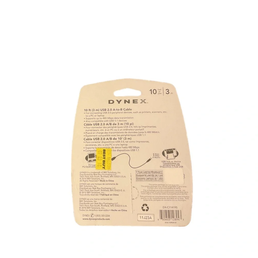 Dynex USB 2.0 A to B Cable